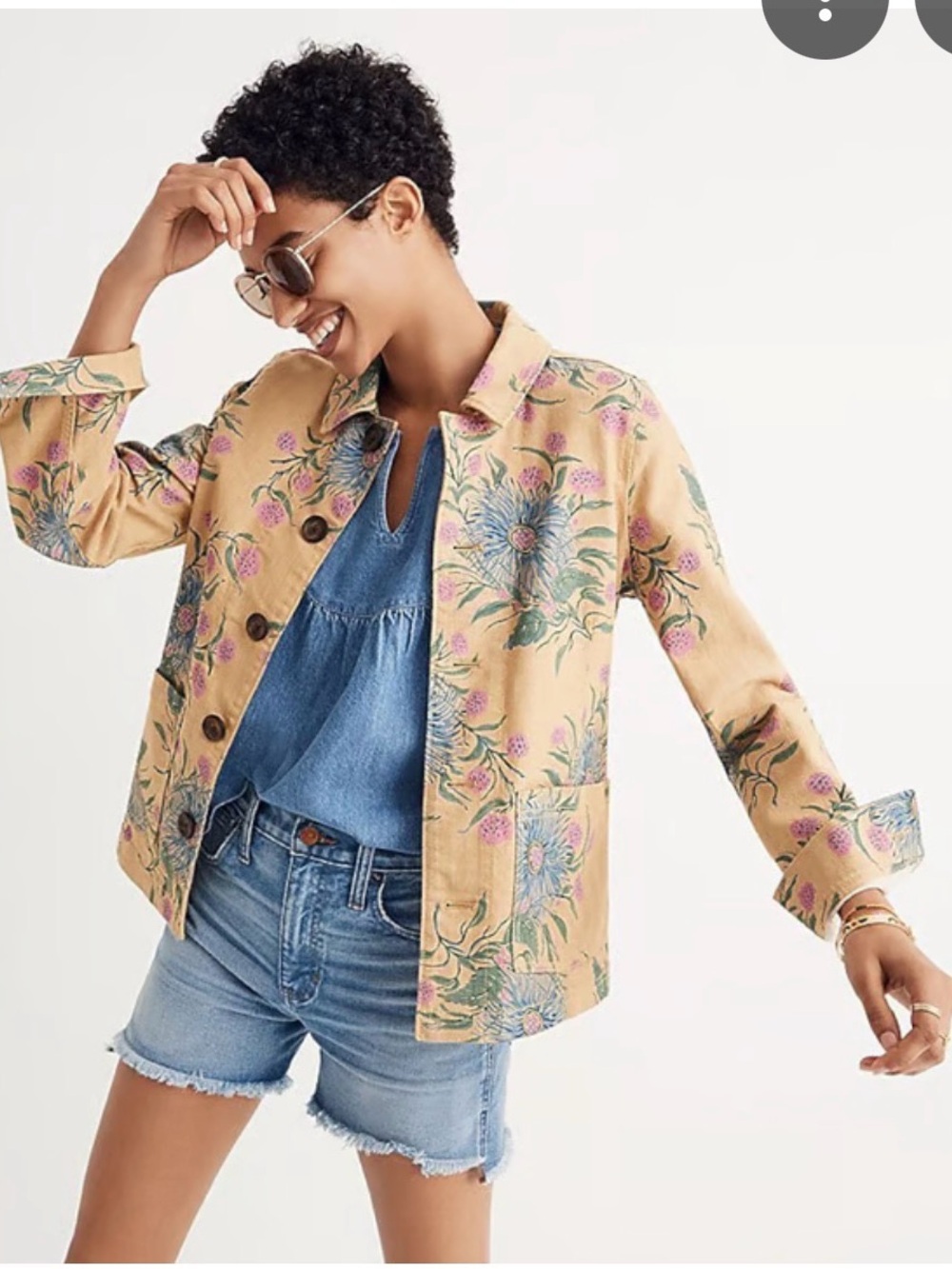 Madewell Tan Blazer with Blue & Pink Floral Print, size M